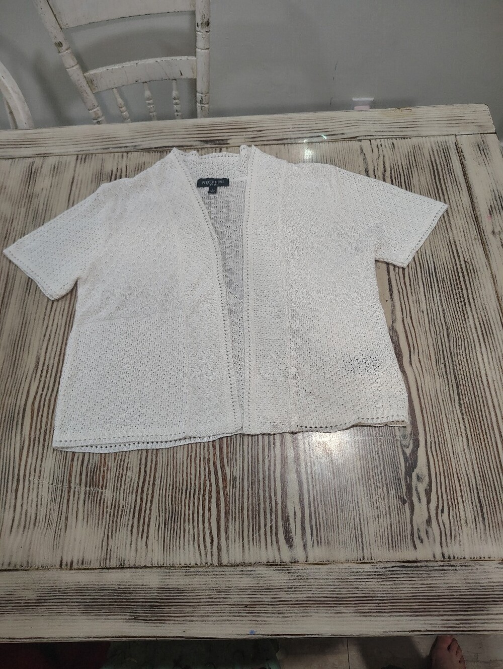 Vintage White Eyelet Knit Open Cardigan sweater size large